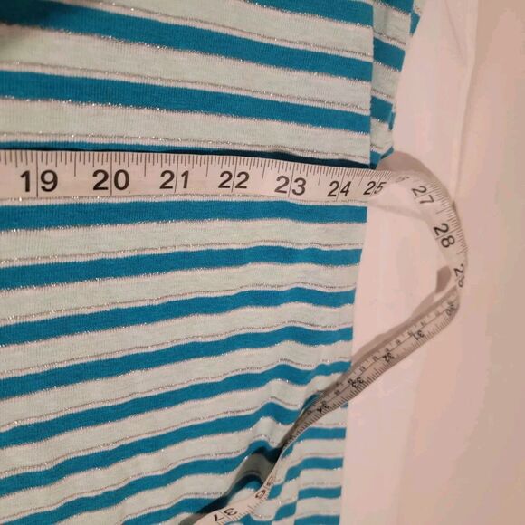 Talbots Plus Linen Striped Blouse Womens Size 3x Blue Metallic Top - Picture 5 of 6